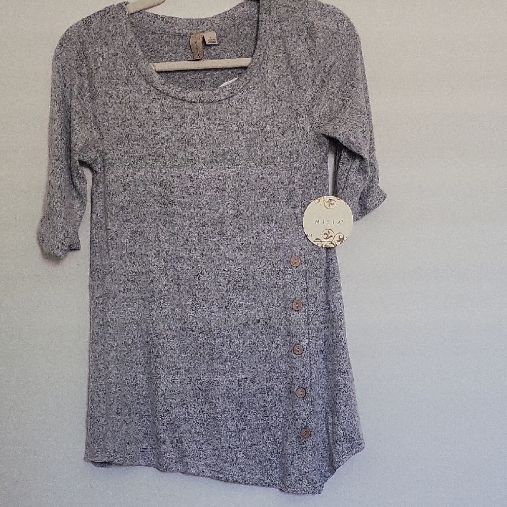 Misia Heathered Gray Button-Accent Blouse